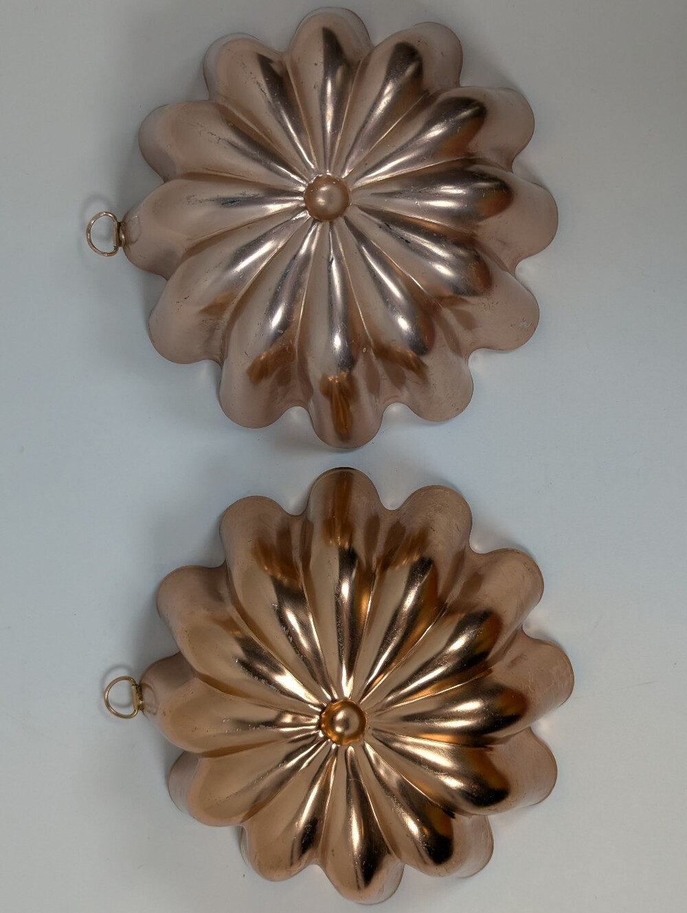 Vintage Copper Fluted Flower Mold Baking Pan Set of 2 Matching 3.5 Cup
